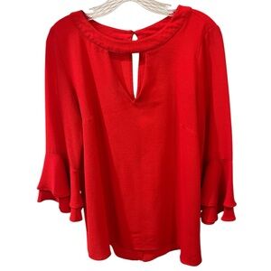 She + Sky Red Bell Sleeve Keyhole Blouse Size Small